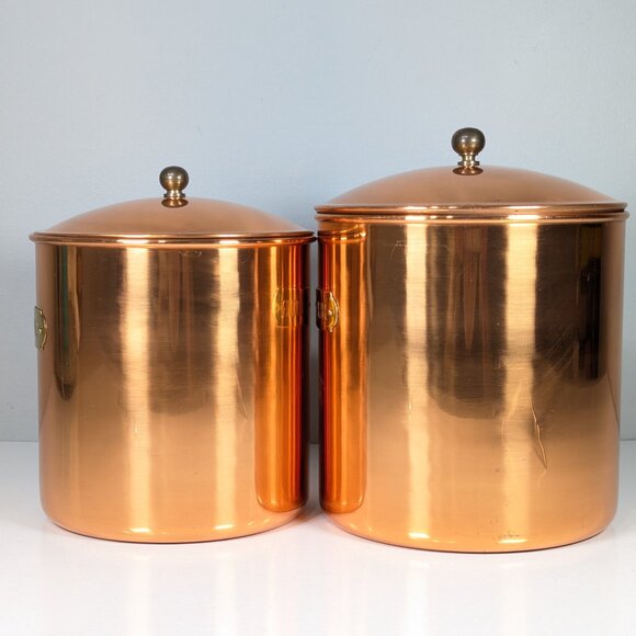 Vintage Copper Flour and Sugar containers, copper canisters made in Korea - Picture 3 of 11
